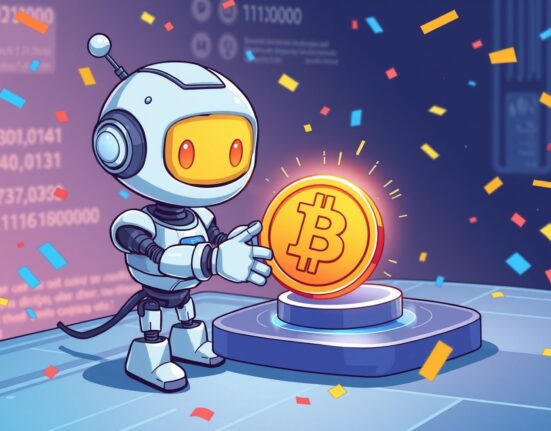 A vibrant cartoon illustration celebrating the Binance KGST listing as a new digital asset joins the exchange.