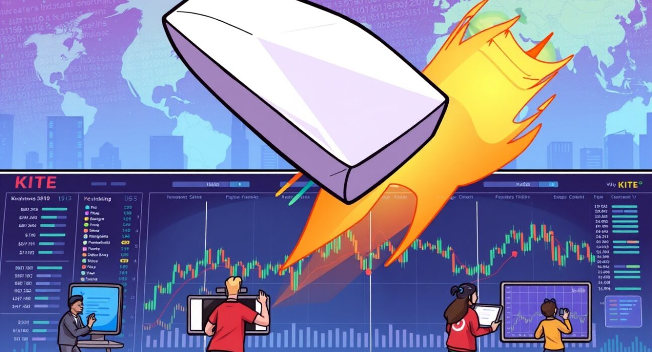 Cartoon illustration showing traders excitedly engaging with KITE perpetual futures on a digital platform, symbolizing new crypto opportunities.