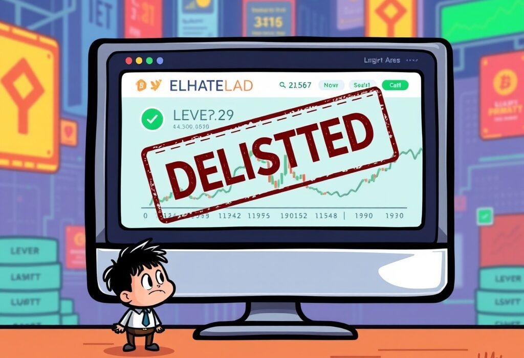 A cartoon illustration showing the impact of the Binance LEVER delisting on traders and the futures market.