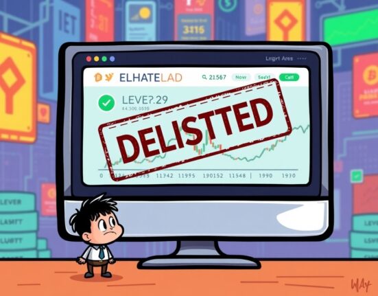 A cartoon illustration showing the impact of the Binance LEVER delisting on traders and the futures market.