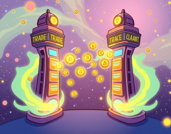 A vibrant cartoon illustration of Binance listing RLS perpetual futures for crypto trading.