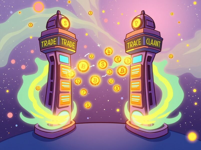 A vibrant cartoon illustration of Binance listing RLS perpetual futures for crypto trading.