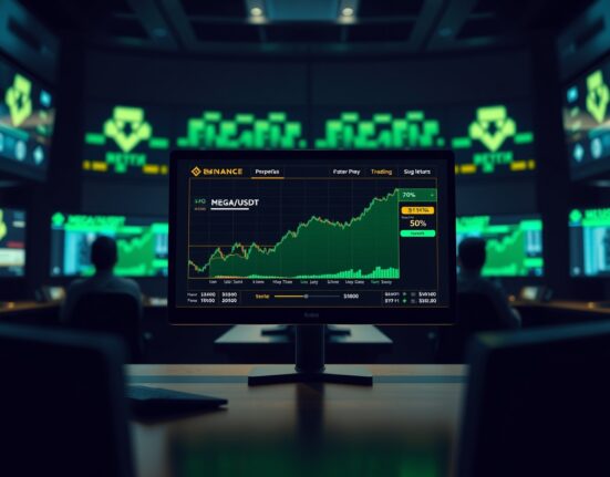 Binance MEGA USDT perpetual futures trading terminal with 50x leverage chart displayed