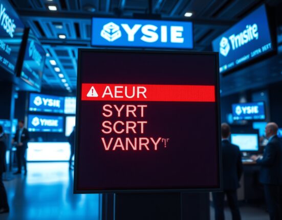 Digital trading board showing Binance Monitoring Tag alert for AEUR, PYR, SCRT, and VANRY tokens