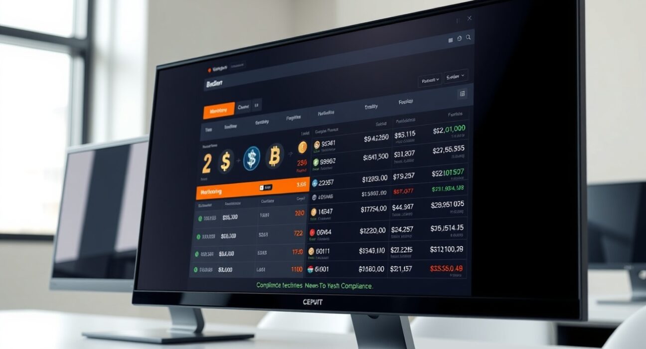 Binance exchange dashboard showing cryptocurrency monitoring tags for compliance and risk assessment.