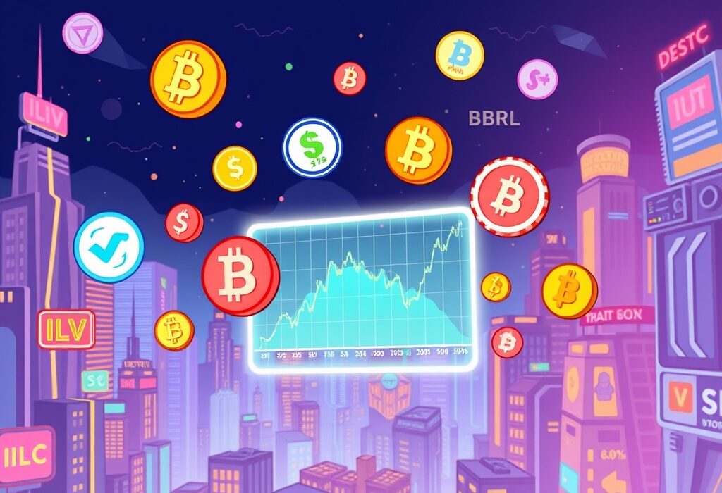 A vibrant cartoon illustration showing a digital trading screen with new crypto assets, symbolizing the launch of Binance new spot trading pairs.