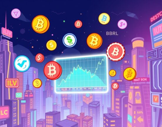 A vibrant cartoon illustration showing a digital trading screen with new crypto assets, symbolizing the launch of Binance new spot trading pairs.