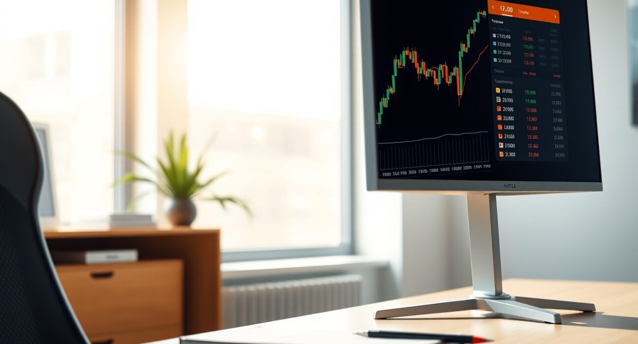 Professional cryptocurrency trading interface showing Binance spot trading pairs on a modern monitor