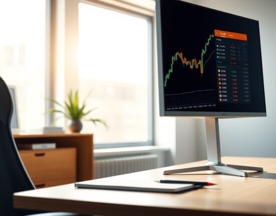 Professional cryptocurrency trading interface showing Binance spot trading pairs on a modern monitor