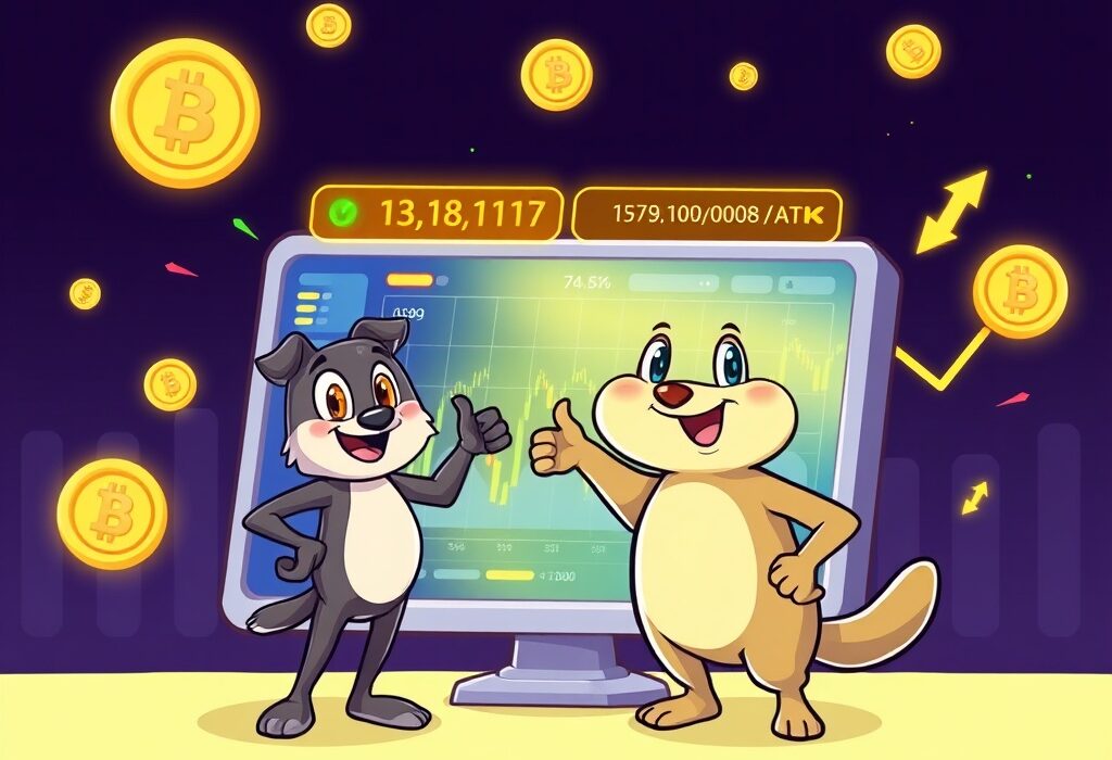 A cartoon character confidently presenting a screen displaying Binance perpetual contracts, symbolizing high-leverage crypto trading opportunities.