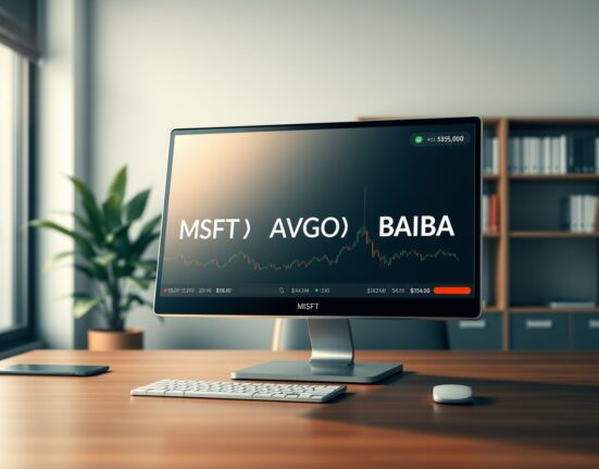 Binance trading terminal displaying Microsoft, Broadcom, and Alibaba stock futures for crypto traders.
