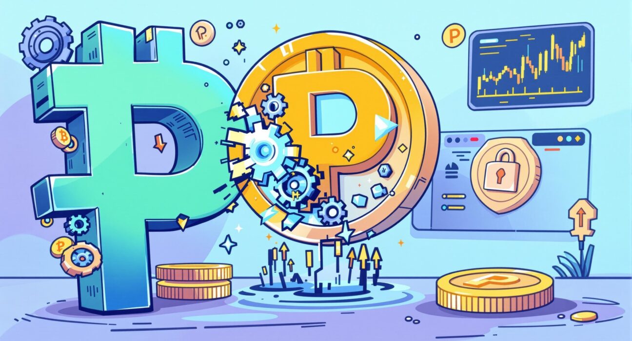 A cartoon illustration showing a smooth token swap process for PUNDIAI trading, highlighting security and efficiency on a crypto platform.