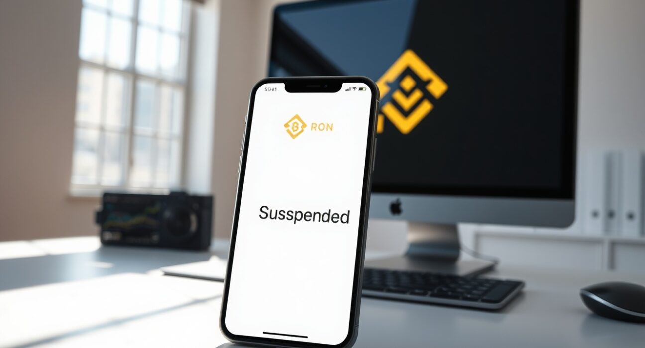 Binance RON suspension notification on smartphone with Ronin network migration context