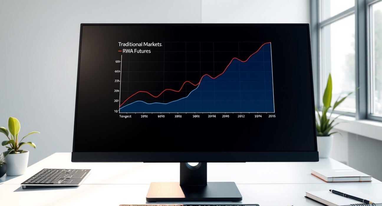 Data visualization on a trading screen showing the rapid growth of Binance RWA futures versus traditional markets.