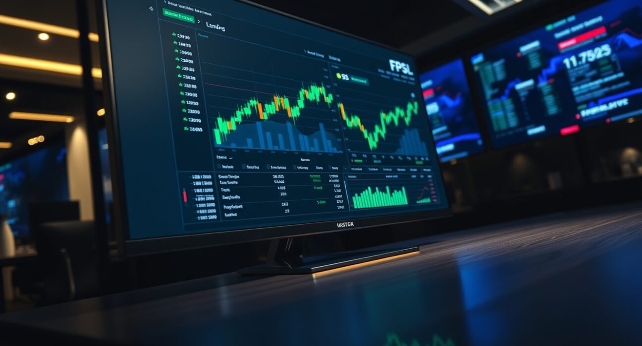 Binance securities lending service launch interface on a monitor in a professional trading office