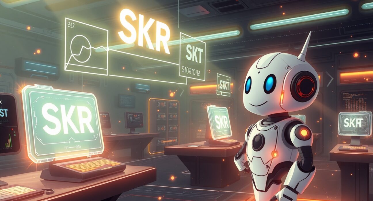 Conceptual illustration of Binance listing SKR perpetual futures for leveraged cryptocurrency trading.