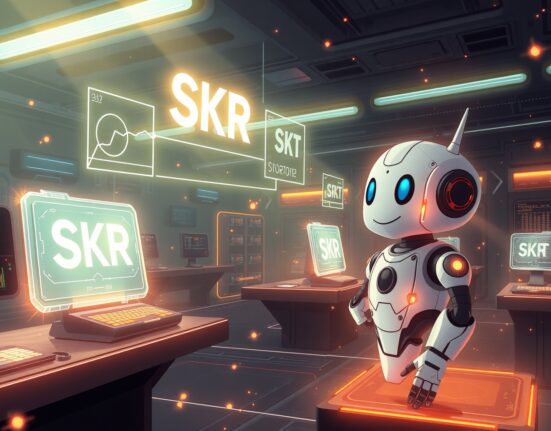 Conceptual illustration of Binance listing SKR perpetual futures for leveraged cryptocurrency trading.