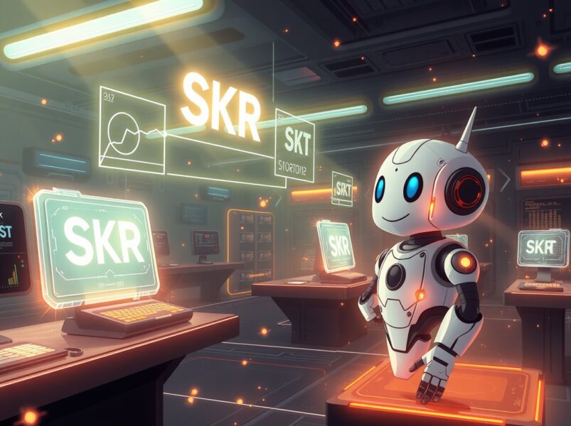 Conceptual illustration of Binance listing SKR perpetual futures for leveraged cryptocurrency trading.