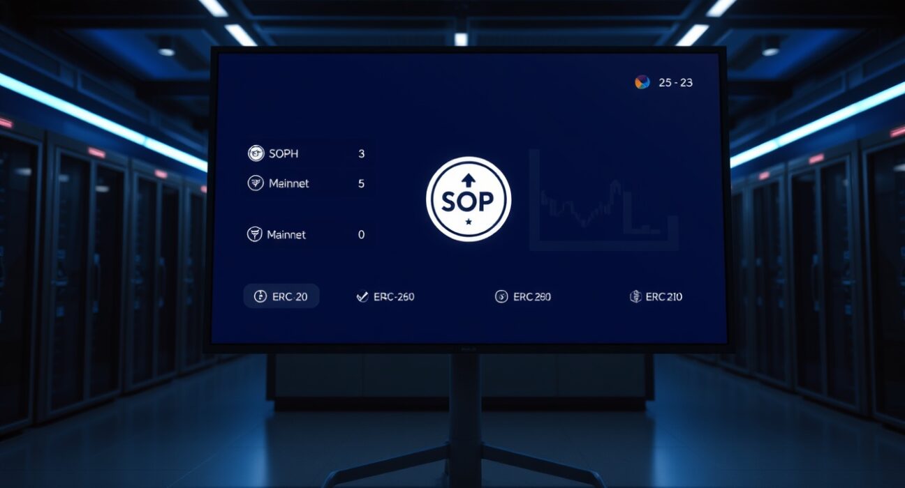Cryptocurrency exchange interface showing SOPH token migration from mainnet to ERC-20 network
