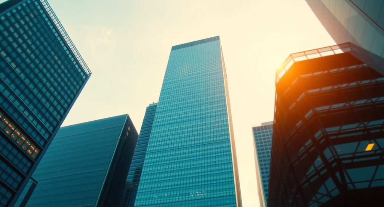 Seoul financial district skyline with digital blockchain overlay representing crypto regulation discussion