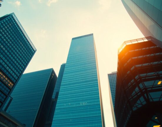 Seoul financial district skyline with digital blockchain overlay representing crypto regulation discussion