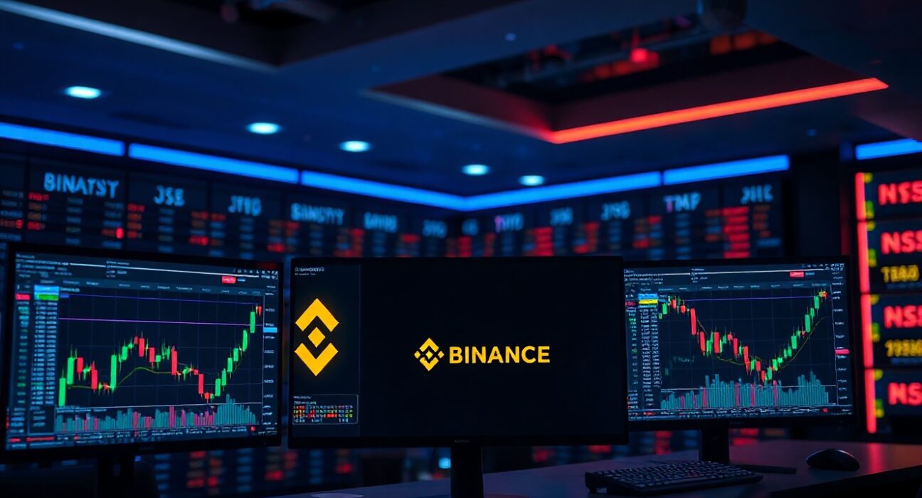 Binance trading platform showing perpetual futures charts with high market share in SpaceX tokenized contracts