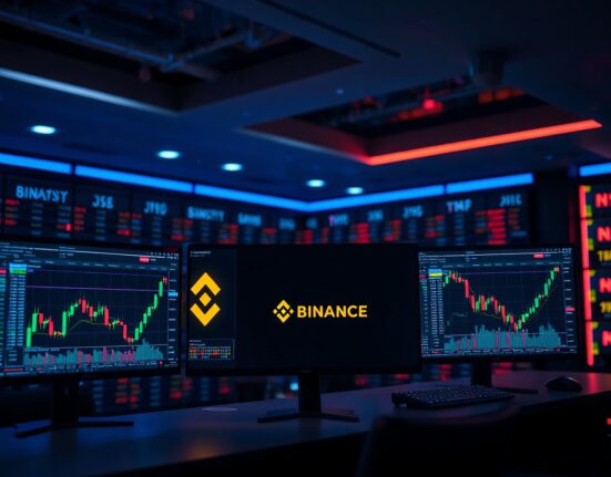 Binance trading platform showing perpetual futures charts with high market share in SpaceX tokenized contracts