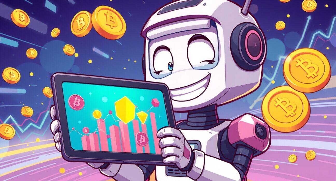 Binance spot pairs trading illustration showing digital assets exchange in vibrant cartoon style