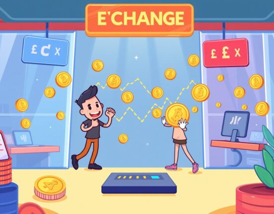 Binance spot trading pairs illustration showing digital currency exchange between MINA and XVG with USDC