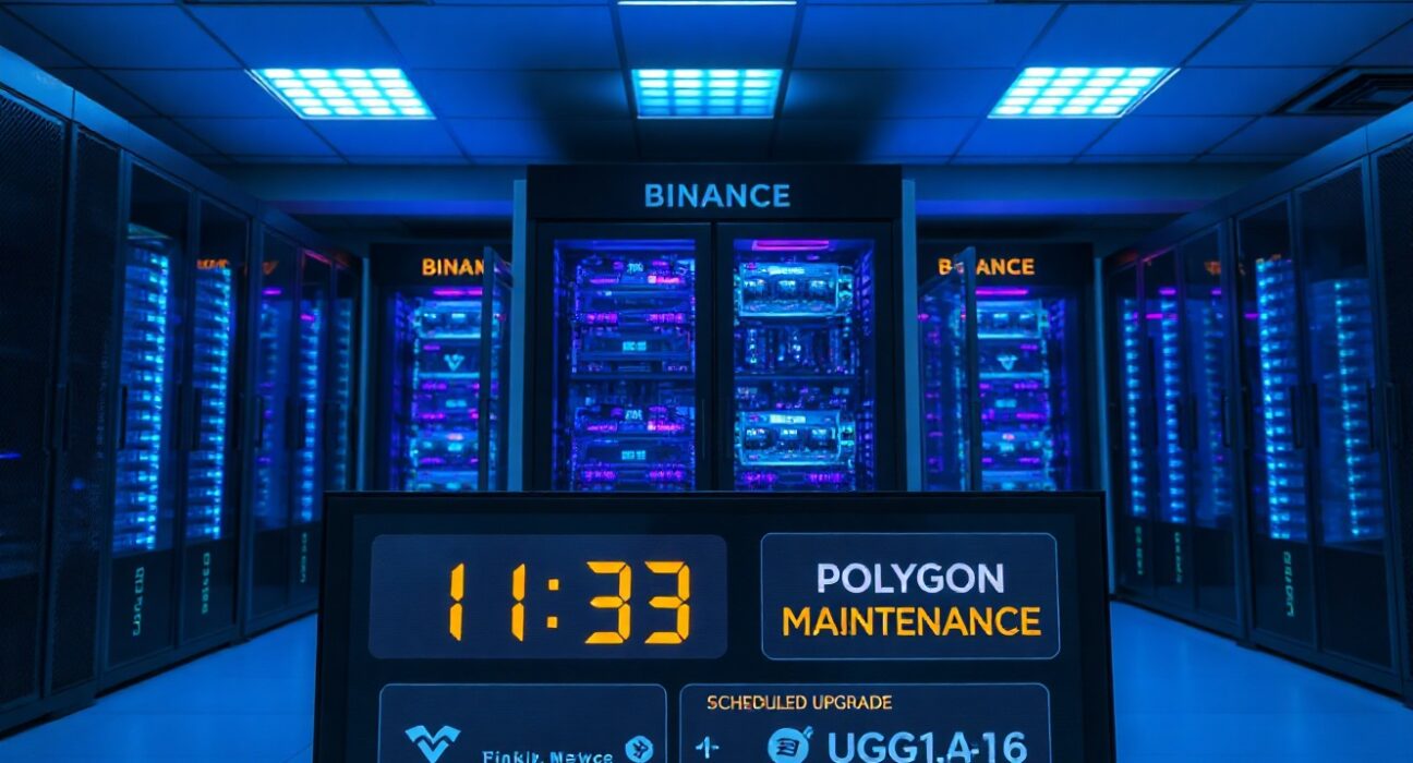 Binance server room with countdown display for Polygon network maintenance