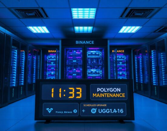 Binance server room with countdown display for Polygon network maintenance