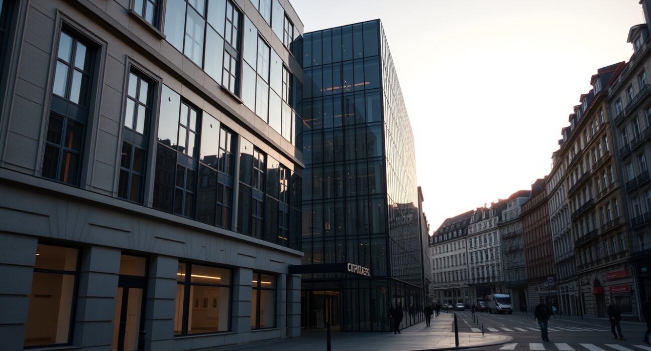 Modern office building representing Binance's European operations amid regulatory changes