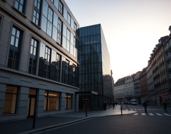 Modern office building representing Binance's European operations amid regulatory changes