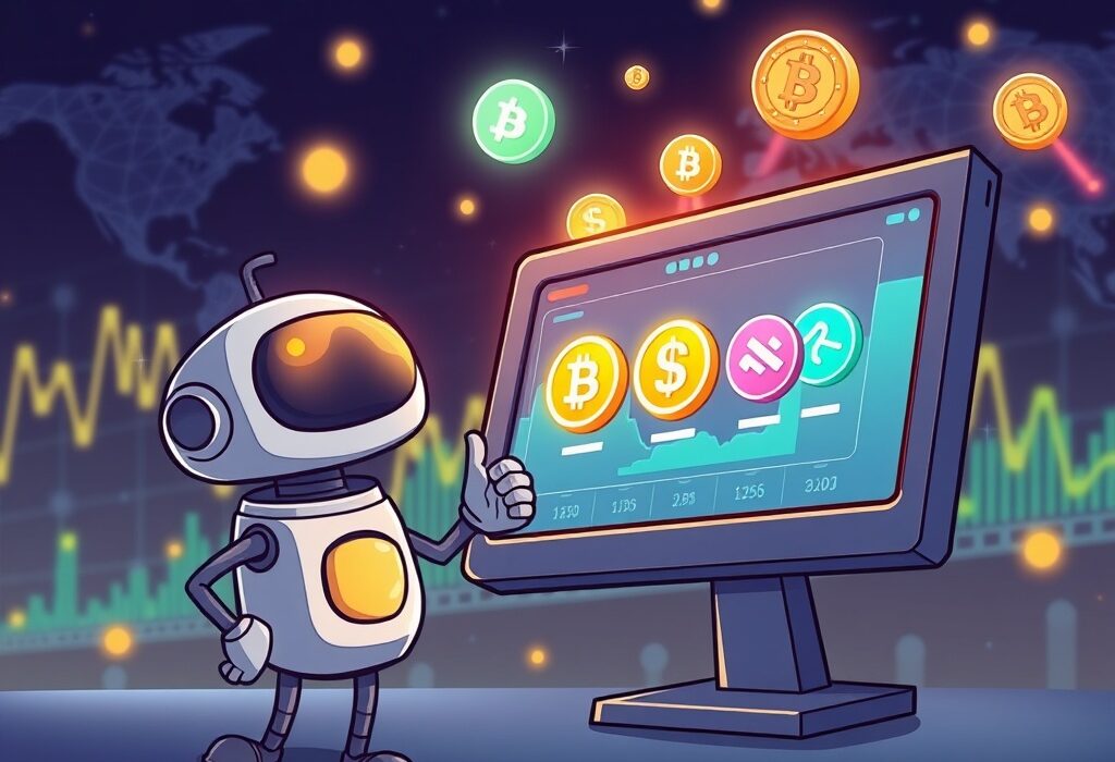 A cartoon illustration showing a digital exchange interface with new Binance trading pairs being added, symbolizing new opportunities.