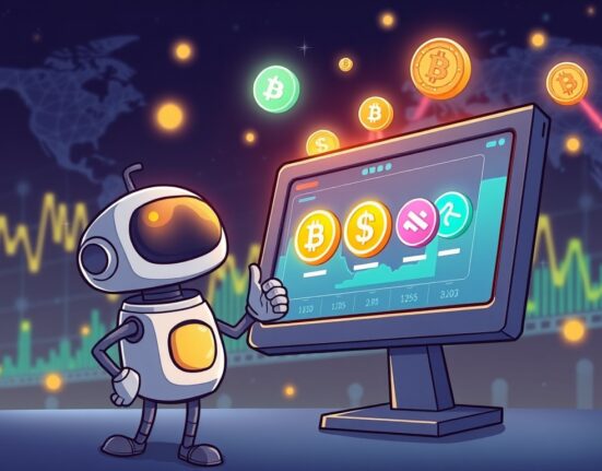 A cartoon illustration showing a digital exchange interface with new Binance trading pairs being added, symbolizing new opportunities.