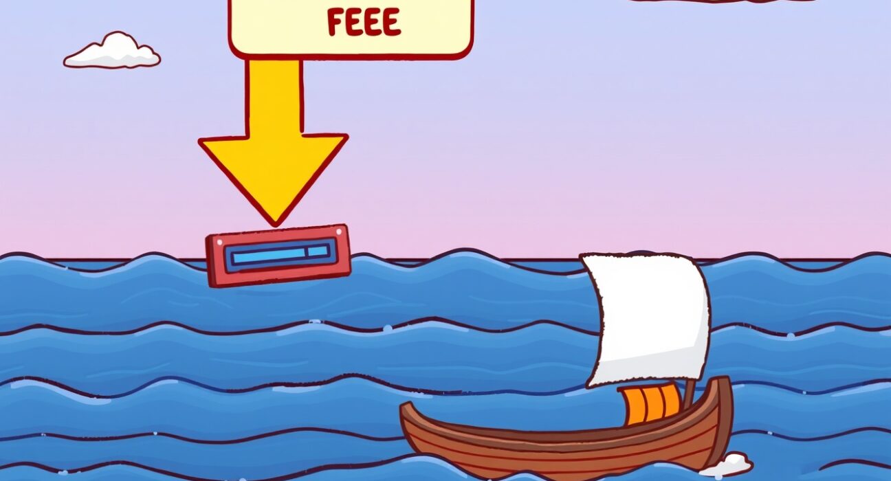 A cartoon illustration depicting Binance.US fee cuts impacting low trading volume on a crypto exchange.