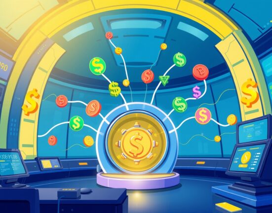 Binance USD1 joint margin asset integration shown through vibrant cartoon trading interface with connected currency symbols