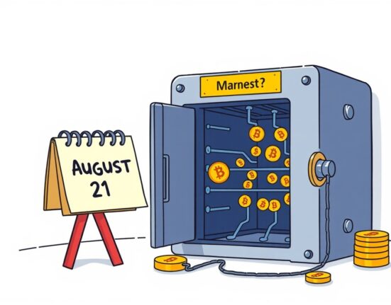 A cartoon illustration depicting a secure digital platform with a 'temporary pause' sign, symbolizing the Binance VIC suspension for a network upgrade.