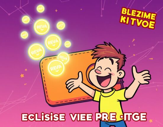 Cartoon illustration of a user engaging with the Binance Wallet REVA pre-TGE event, highlighting an exclusive token opportunity.