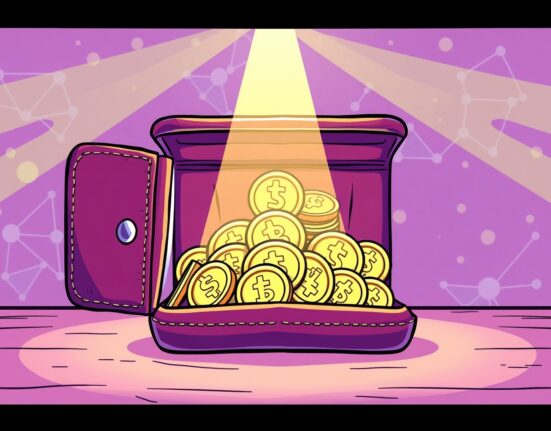 Cartoon illustration showing secure digital wallet releasing ZBT tokens during a Binance Wallet ZBT pre-TGE event, symbolizing early access.