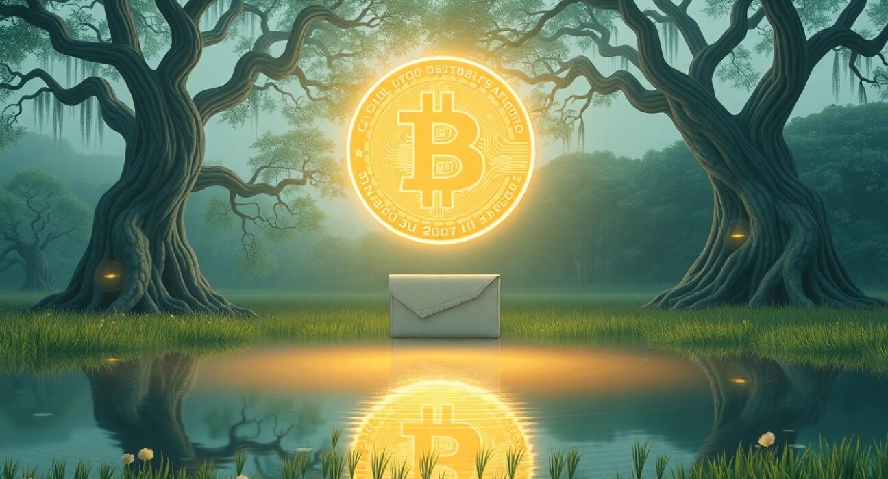 Conceptual Ghibli-style art representing the Zenchain ZTC token generation and digital harmony.