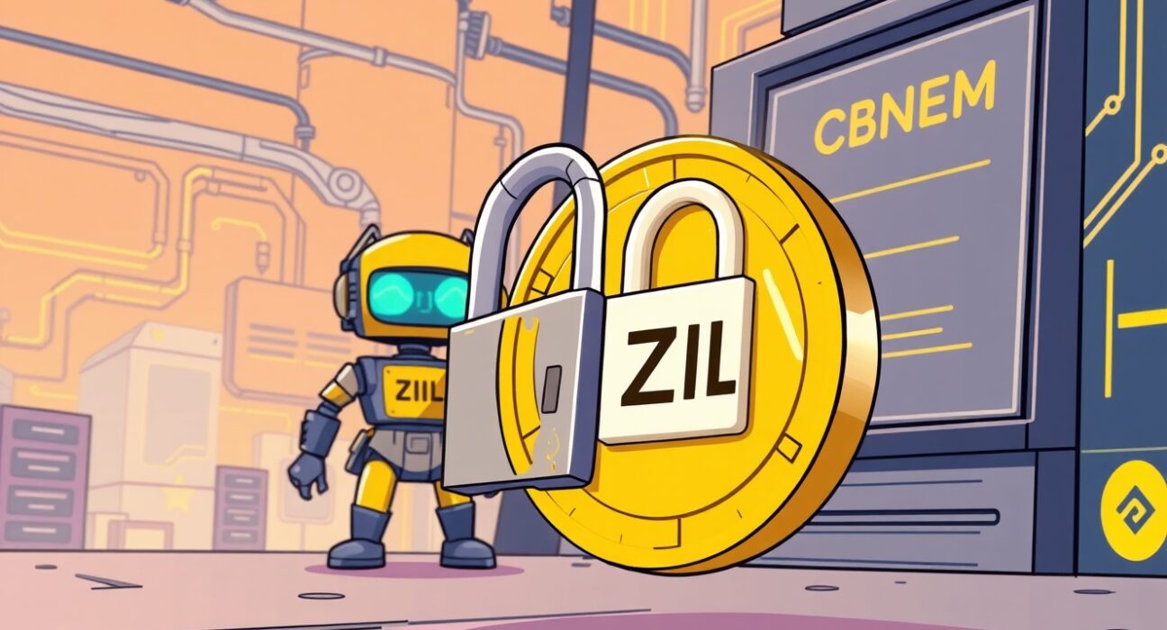 Illustration showing a temporary Zilliqa ZIL suspension on Binance for a critical network upgrade, ensuring seamless platform functionality.