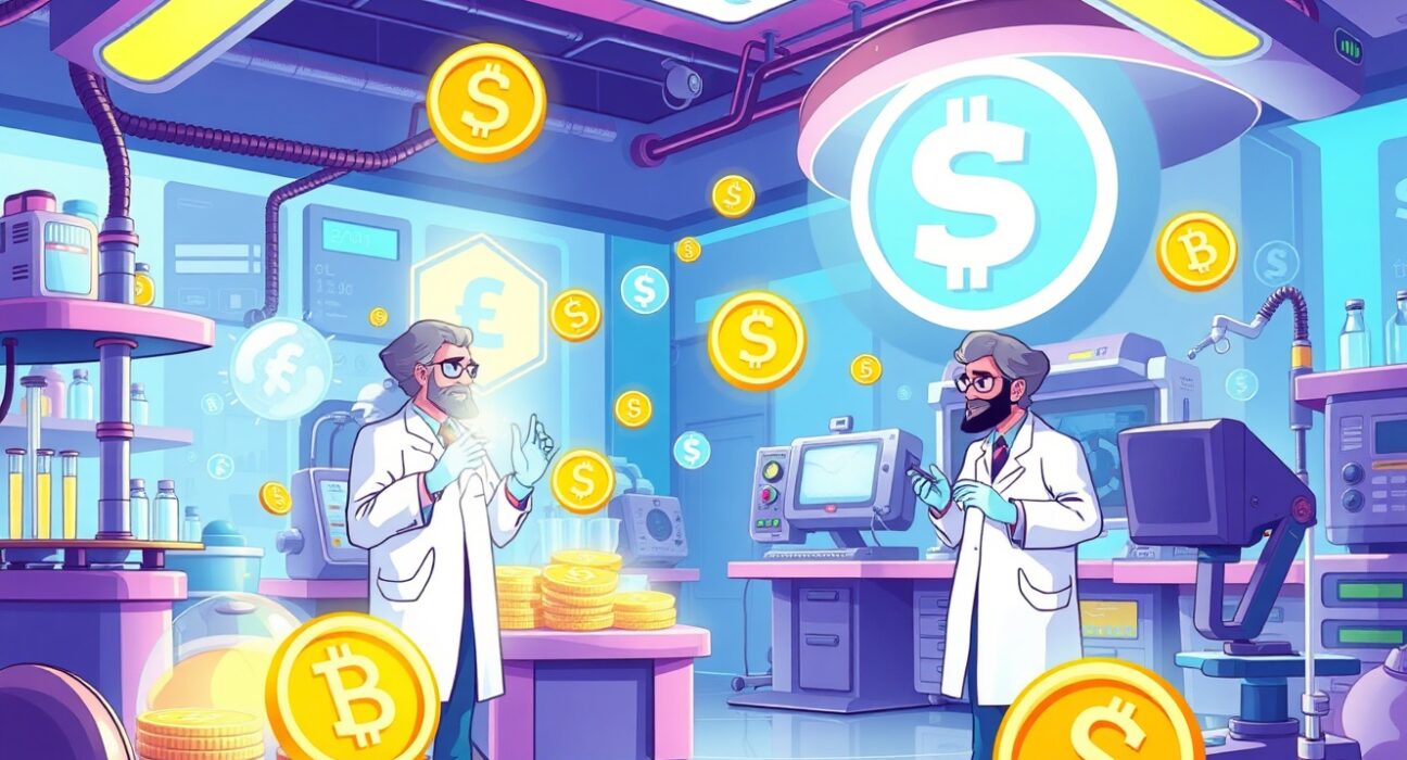 Institutional crypto adoption illustrated through biopharma research and digital currency integration