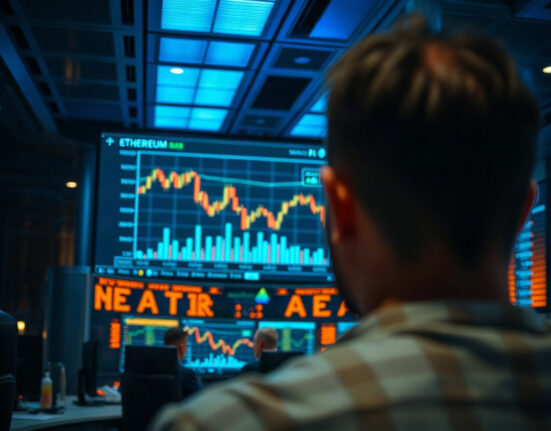 Cryptocurrency trading screen showing Ethereum price charts and order book