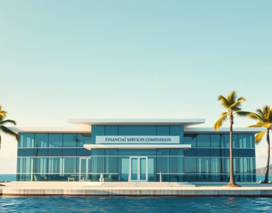 Modern financial services building in the British Virgin Islands representing regulatory approval for BIT's virtual asset license.