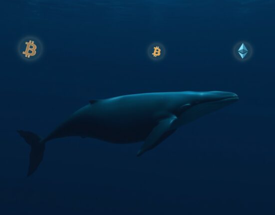 A whale representing a major crypto investor taking profit on Bitcoin and Ethereum positions.