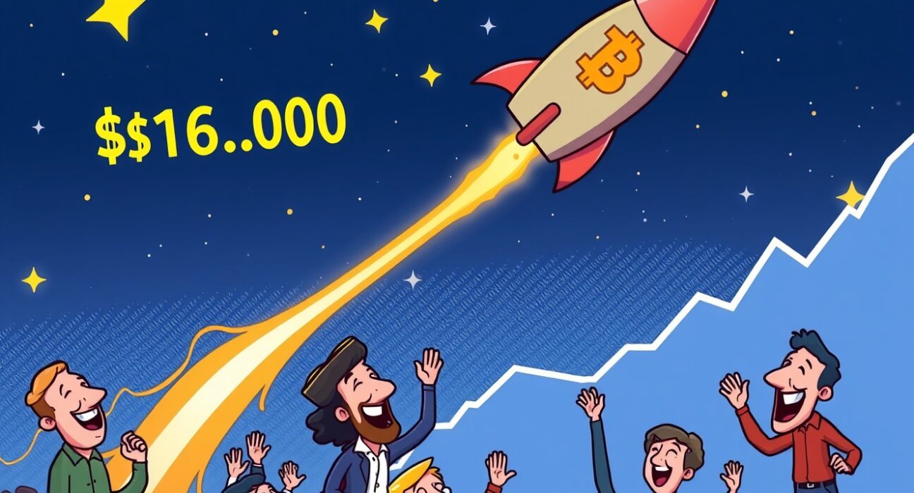 A Bitcoin rocket soaring past the $116,000 mark, symbolizing the recent Bitcoin $116,000 price surge and market optimism.