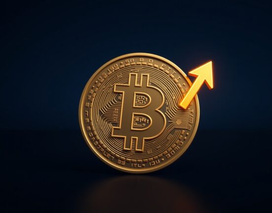 Bitcoin coin with upward arrow symbol representing STRC buying pressure and $80K price target