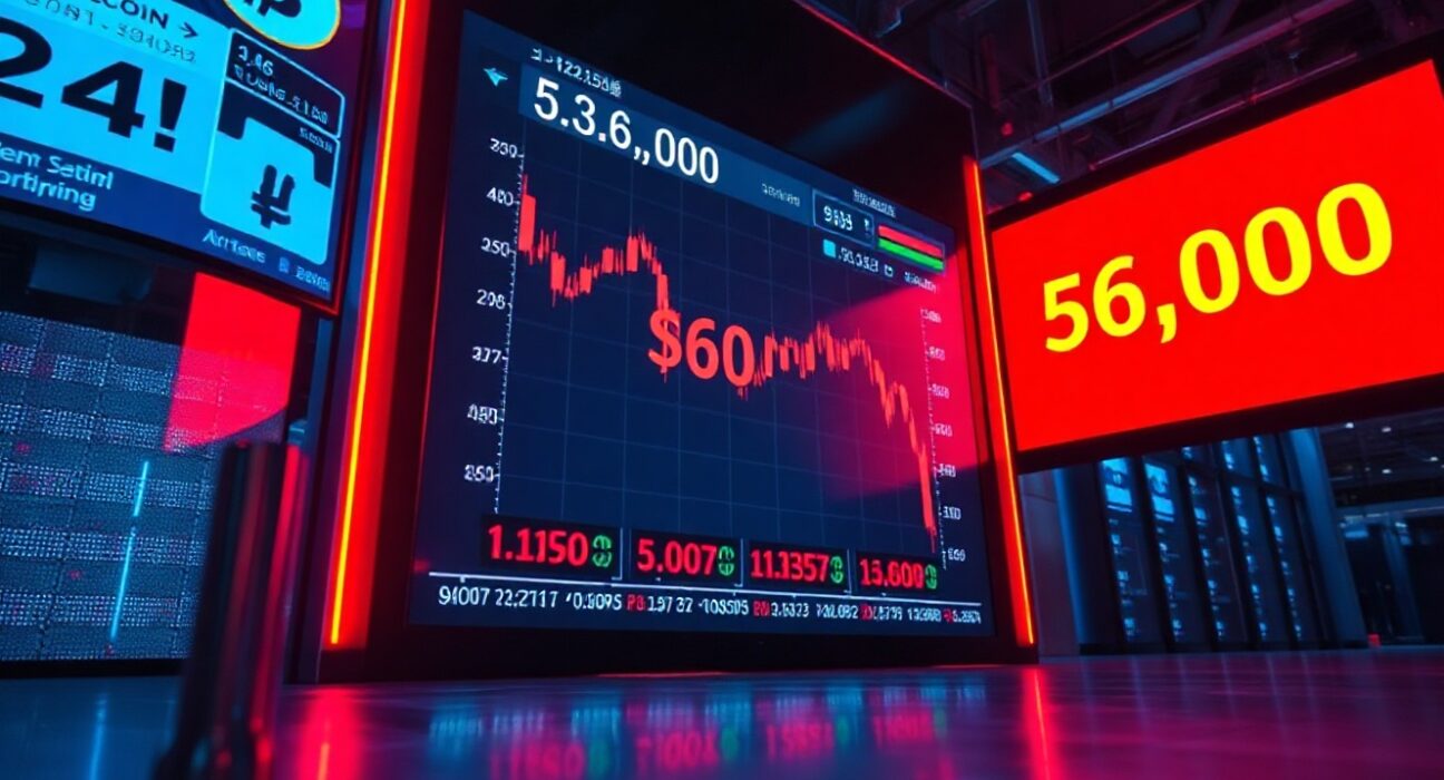 Bitcoin price chart approaching $60,000 with liquidation data displayed on a trading screen