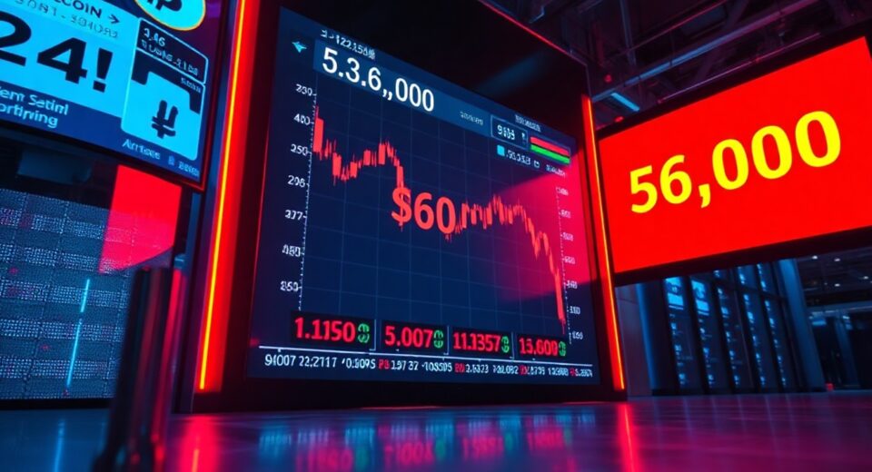 Bitcoin price chart approaching $60,000 with liquidation data displayed on a trading screen